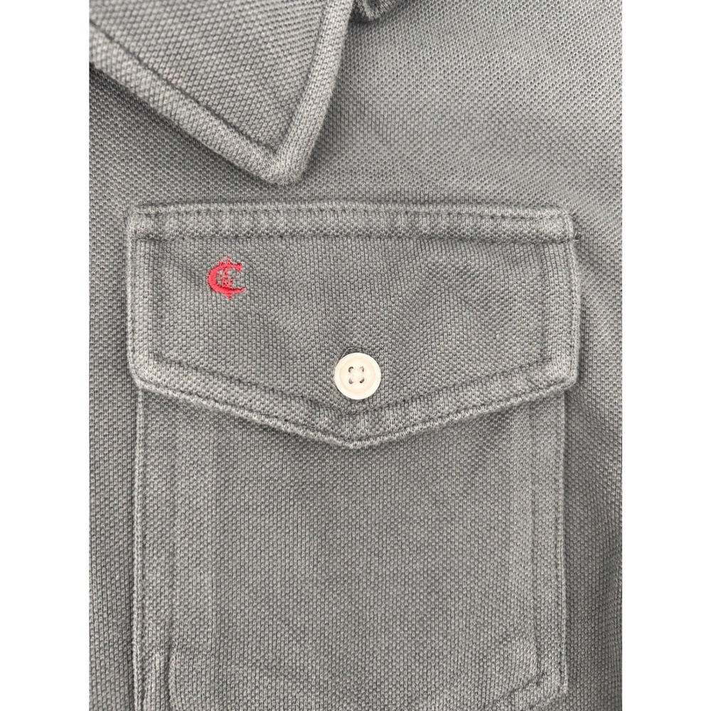Organic Cotton Long Sleeve Polo Shirt Charcoal Grey Pique Knit Mens Large
